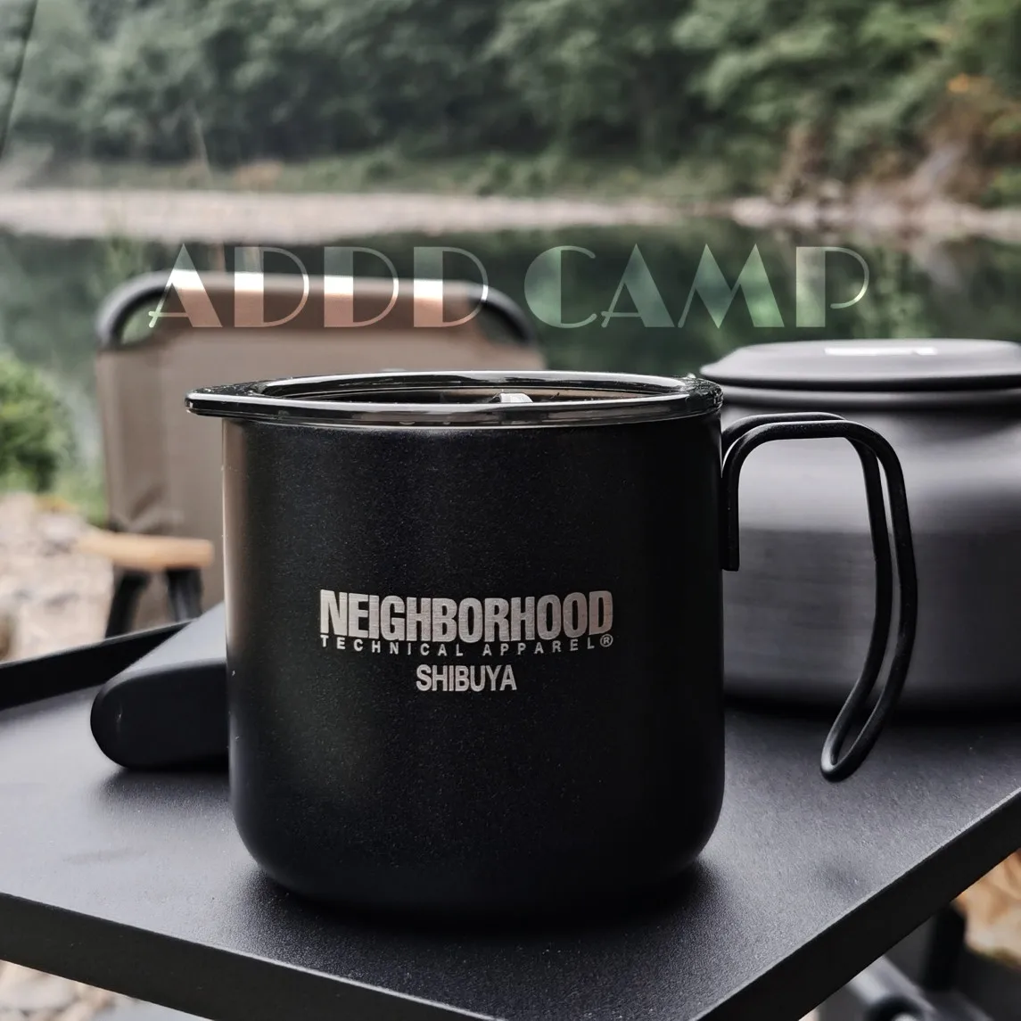 

ADDDCAMP outdoor camping blackened coffee cup and water cup homemade NBHD black stainless steel mug with lid.