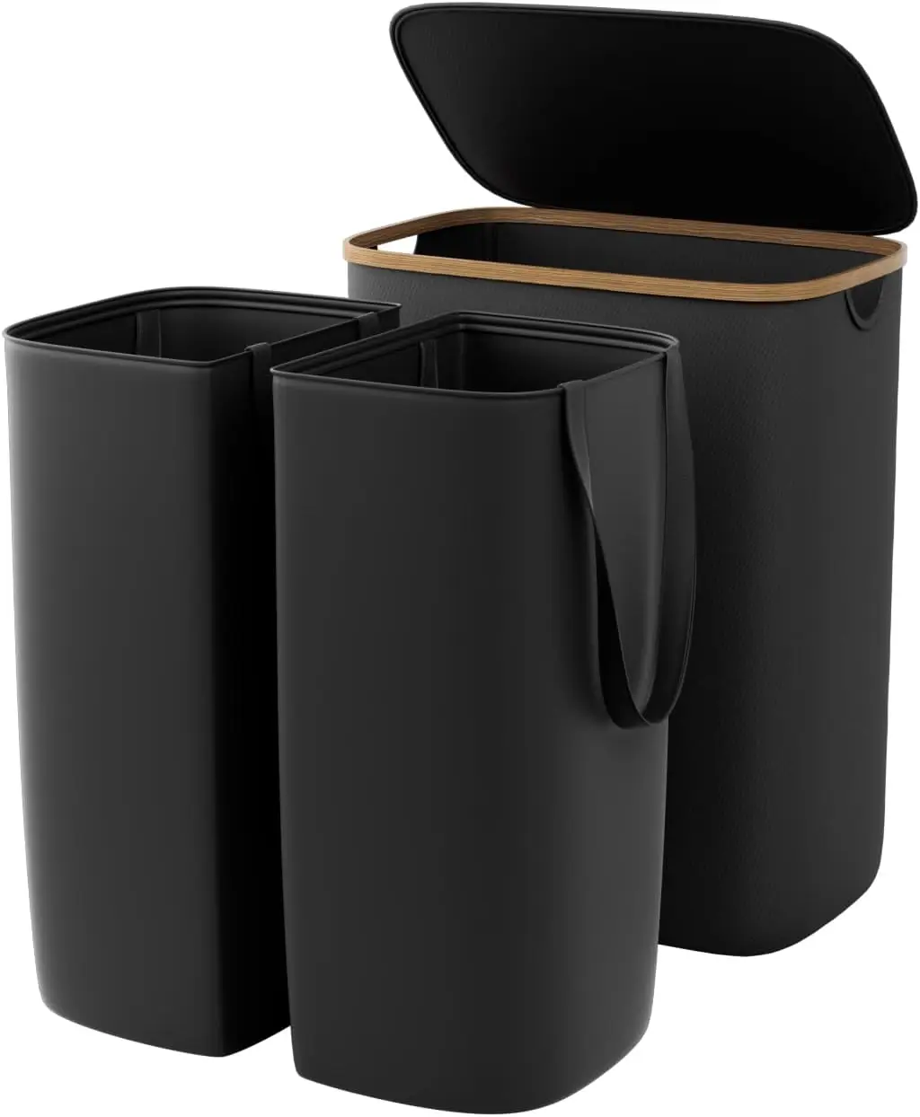 

Складная двойная корзина для белья с крышкой, объемом 150 л, с бамбуковыми ручками и съемными внутренними мешками для спальни и ванной комнаты