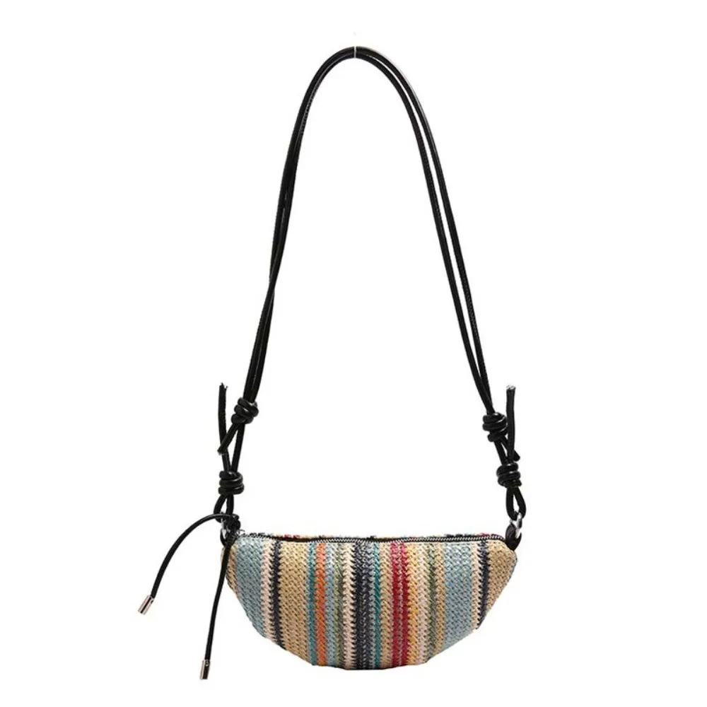 

Large Capacity Straw Woven Shoulder Bag Leather Multicolor Straw Dumpling Bag Lightweight Small Pouch Seaside Beach Handbag