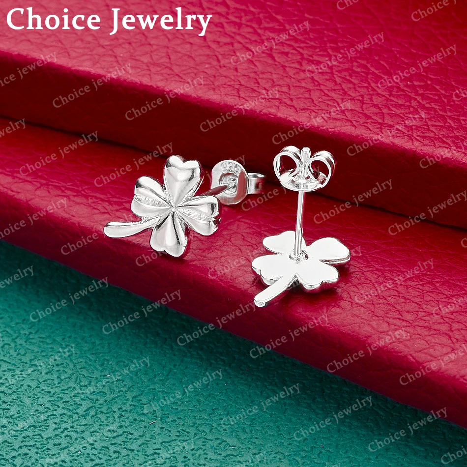 925 Sterling Silver Four-leaf Clover Earrings Stud Earrings Anniversary Gift Popular Fashion Romantic Jewelry