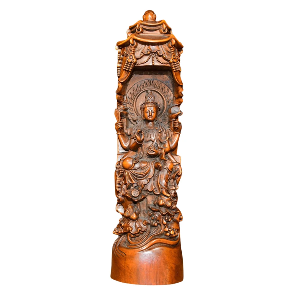 Statues Figurines Statue sculptée en bois Six armés Kwan Yin Figurine bouddhiste Protection contre les avantages pouvoir compatissant divin