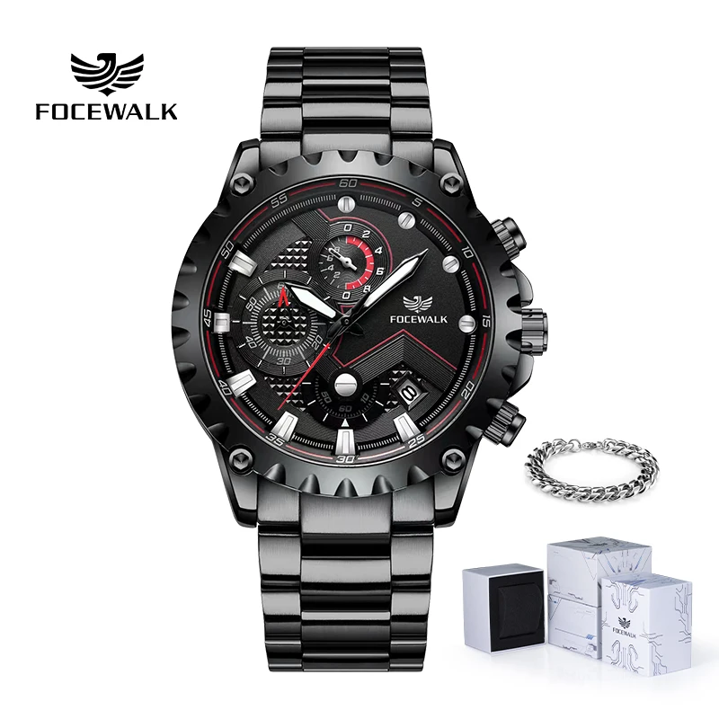 

New Watches for Men Luxury Brand FOCEWALK Quartz Mens Watch Sport Waterproof Wrist Watches Chronograph Date Relogio Masculino