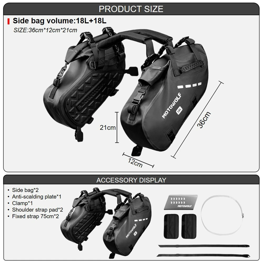 Motorcycle Bag 18L  28L 48L Waterproof 2 Pcs Universal Fit Motorcycle Pannier Bag Saddle Bags Side Storage Fork Travel Luggage