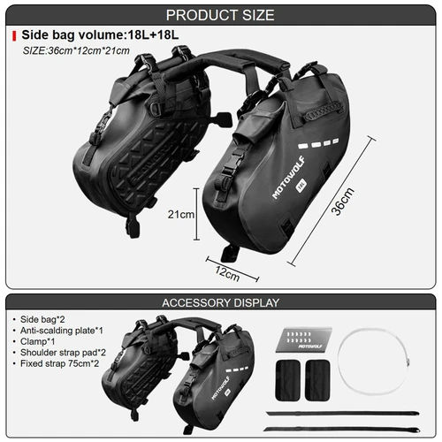 Imagen 2 del producto Bolsa impermeable para motocicleta, Bolsa lateral para sillín de motocicleta de 18L/28L/48L, gran capacidad, ajuste Universal, bolsa para alforja para motocicleta