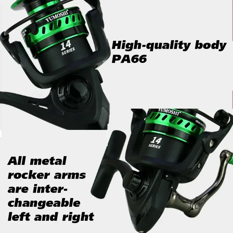 All metal salt water surf spinning fishing reel 2000-7000 Spinning Fishing Reel Green 14 Bearing Balls 27KG Max Drag