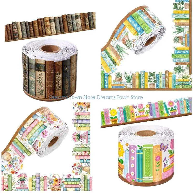 HX6A 10M Painted Book Flower Border Sticker Bulletin Board Borders Trim for Classroom Chalkboard Diaries Journal Scrapbooking