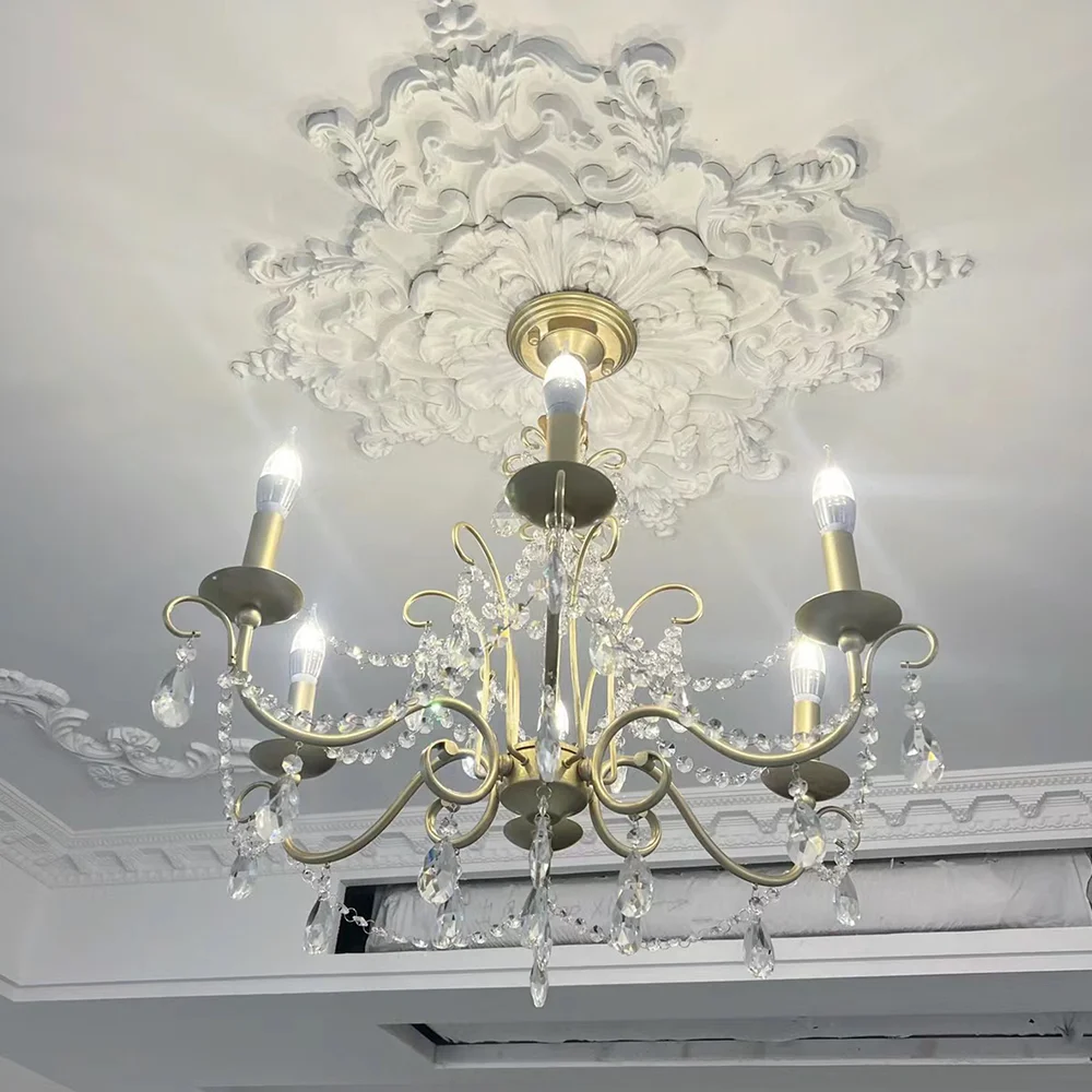 PU Polyurethane Material Imitation Plaster Lamp Panel Living Room Chandelier Ceiling Crystal Lamp Holder Disc Carved Lamp Panel