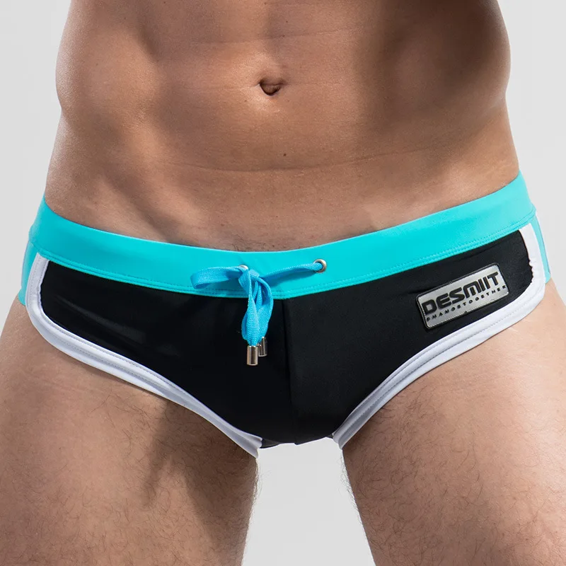 Mens Swim Briefs Trendy Tight Breathable Splicing Swimming Trunks Bathing Suit Maillot De Bain Homme Sports Board Beach Shorts