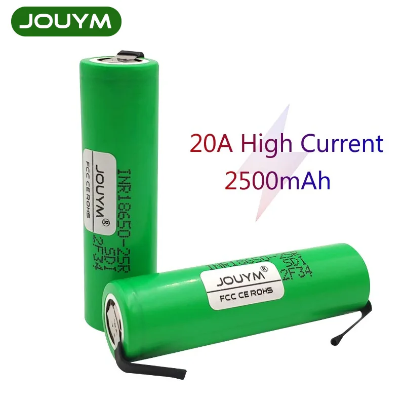 

JOUYM 18650 Battery 2500mAh 3.7V INR18650 25R M 20A Discharge Li-ion Battery High Current Rechargeable cell Nickel Sheet