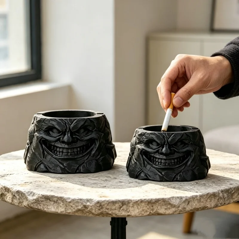 Novelty Resin Evil Face Stone Ashtray 3D Printed Cigarette Ash Container Creative Gift Choice for Smokers Tabletop Decoration