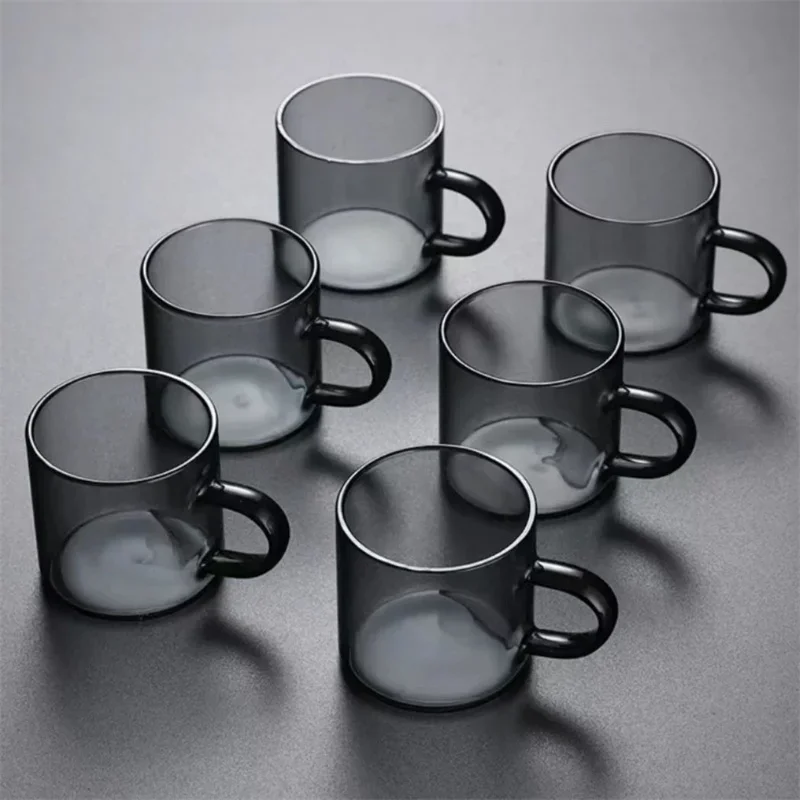 6pcs/Set 80ml High Borosilicate Black Small Glass Teacup Chinese Kung Fu Tea Flower Tea Water Cup Tea Set Accessories Teaware