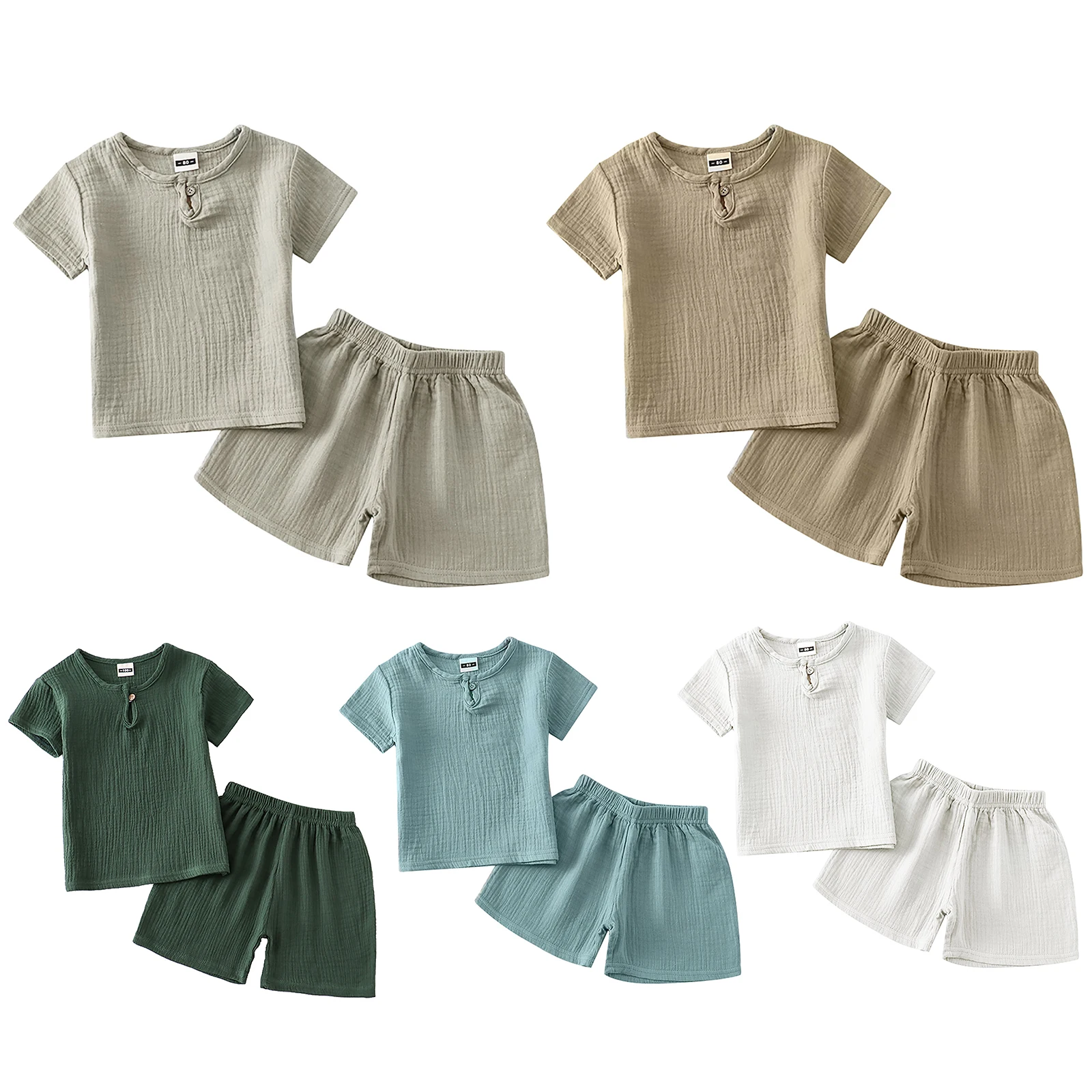 Baby Summer Casual Cotton Linen Outfit Short Sleeve T-shirts with Shorts Set Daily School Costume Sleepwear Homewear Streetwear image 2