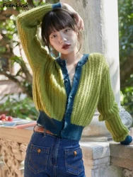 Cardigans Women Patchwork Stylish Schoolgirl Hotsweet Korean Preppy Style Cropped Knitwear All-match Y2k High Street Aesthetic