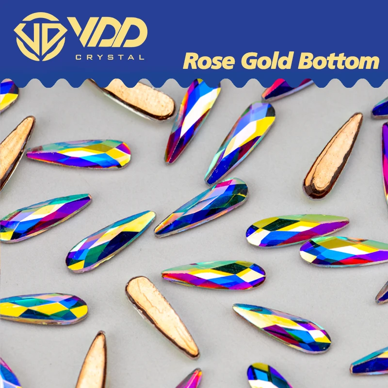 VDD Drop 3x10mm 100 sztuk/500 sztuk szklane kryształki górskie różowe złotym spodem Flatback dżety klejone na gorąco kształt Glitter kamienie