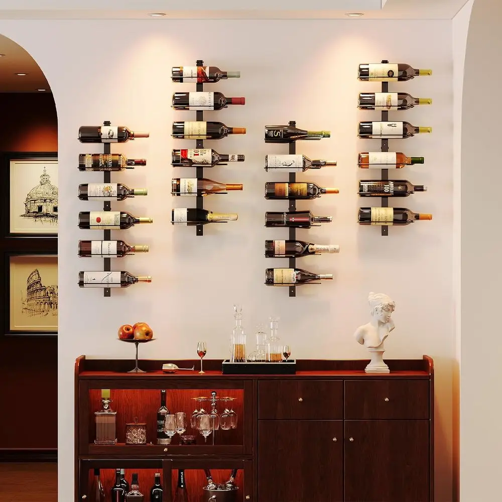 Modular 3-Pack Black Metal Wall-Mounted Wine Rack for DIY Display in Kitchen, Bar, and Cellar