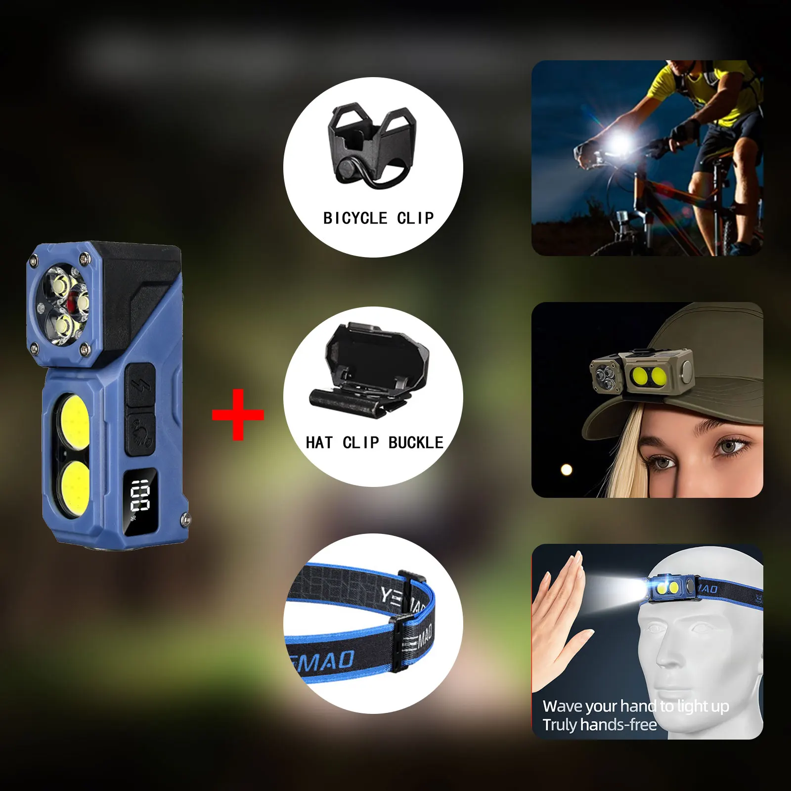 YEMAO MINI USB مصباح ليد جيب قابل لإعادة الشحن المحمولة الذيل المغناطيس مصباح يدوي السوبر مشرق فانوس التخييم الجانب COB ضوء الطوارئ