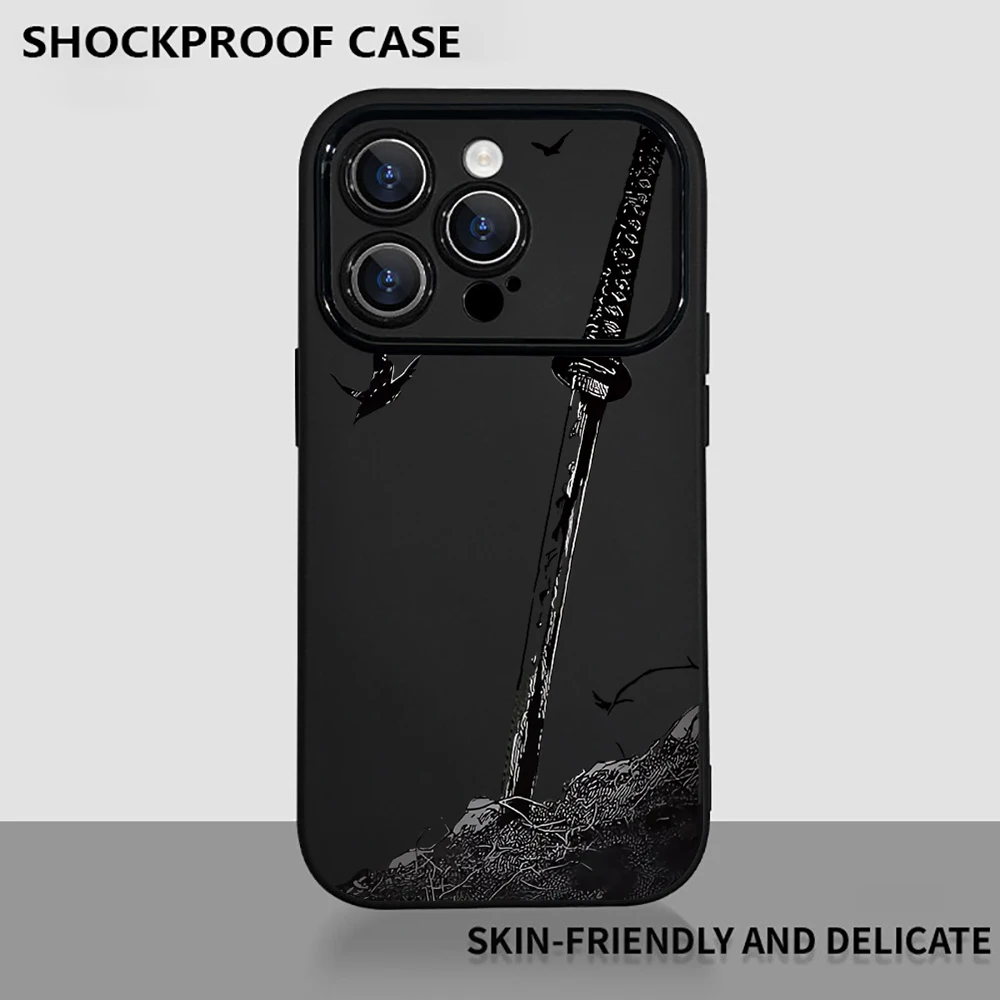 Coque de téléphone Samurai Bushido Katana pour iPhone 17 Pro Max 16 15 14 13 12 Plus 11, noire, avec protection intégrale de l'appareil photo