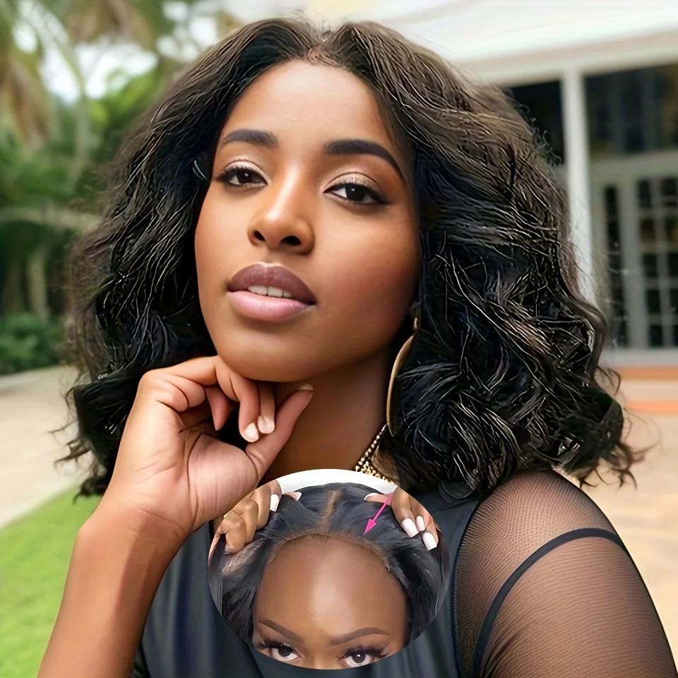 

Glueless Body Wave Short Bob Human Hair Wig Pre Cut Lace 4x4 Lace Closure Wigs For Women HD Transparent Lace Wigs