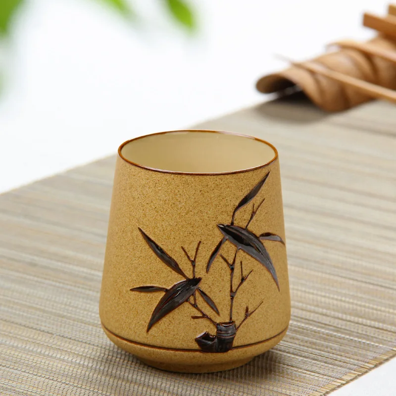 كوب شخصي للتأمل مرسومة يدويًا من الفخار الخام الإبداعي، كوب شاي كبير بسيط، كوب رئيسي