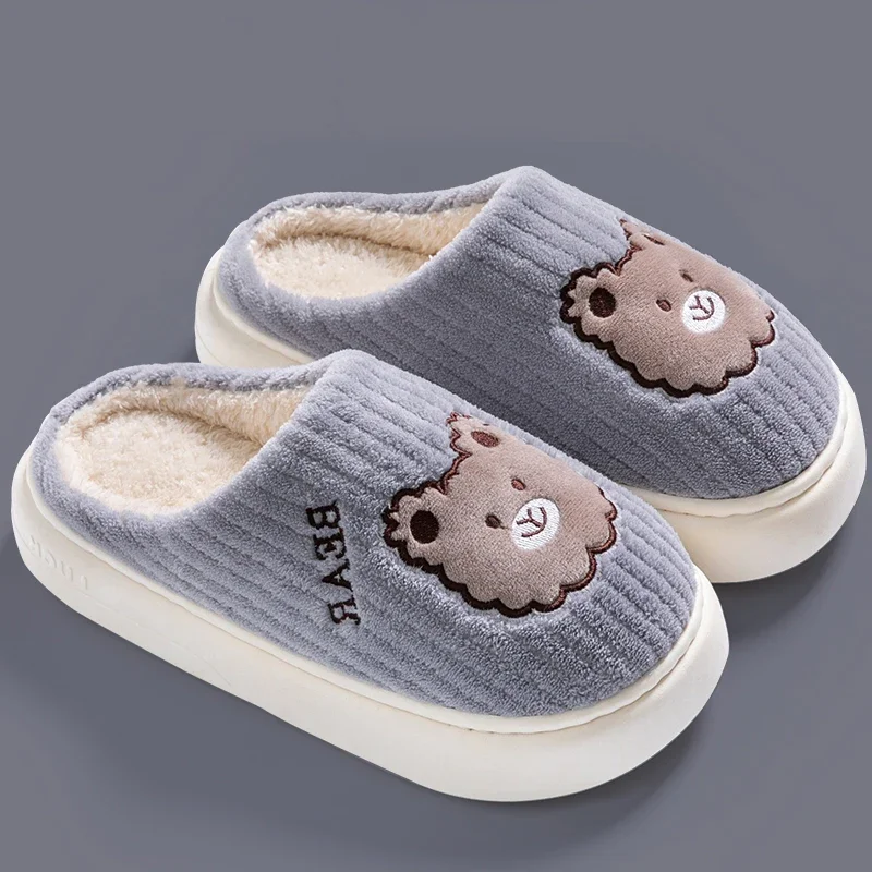 2024 New Winter Soft Mens Indoor Antiskid Fluffy Slides Bedroom Cartoon Bear Warm Plush Slippers Male Home Casual Cotton Shoes