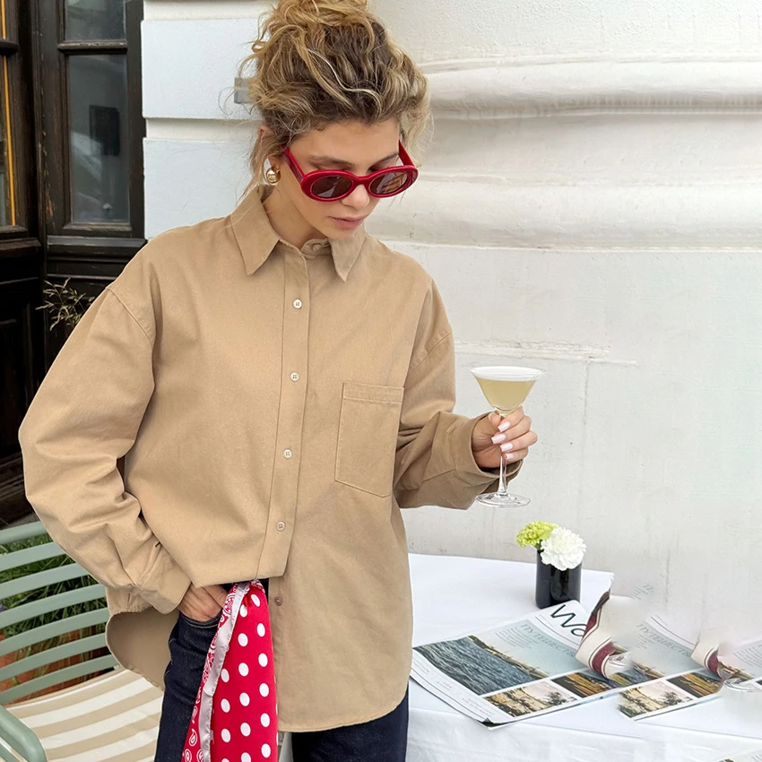 

Linad винтажные рубашки цвета хаки с отложным воротником, офисная женская однобортная блузка, женские осенние уличные шикарные топы с длинными рукавами, 2025