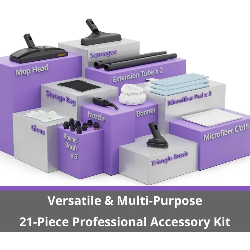 Steam Cleaner: Fast 50-Sec Heat-Up-21-Piece Kit-0.6Gal (2.2L) Tank Refill Anytime-No Cooling-Detachable Hose Multi Steamer Mop