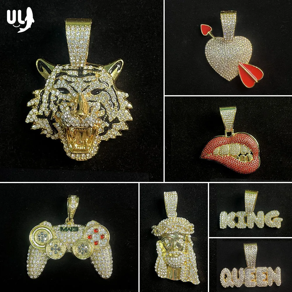 Fashion Qualify Men or Women Bling Tiger Head Jesus King Sexy Bitting Lip Rhinestone Crystal Necklace Pendant Hip Hop Jewerly