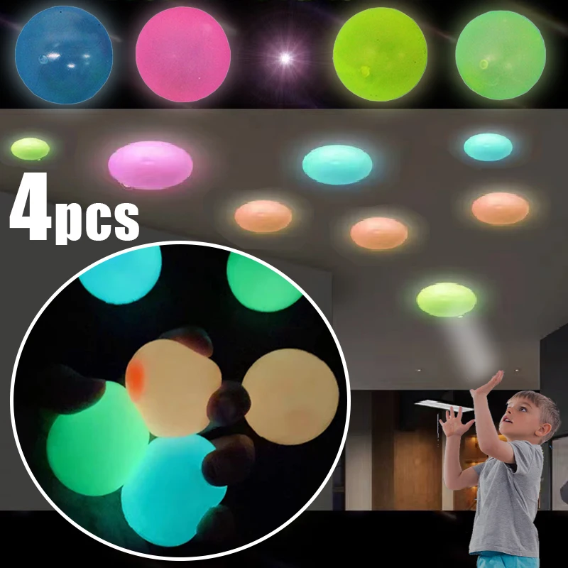 1-4pcs Creative Throwing Sticky Wall Light Ball Toys Squeeze Slow Rebound Decompression Children's Toys High Bounce Squash Gifts