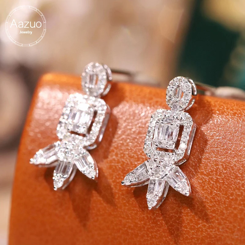 Aazuo 18K Solid White Gold Luxury Jewelry  Real Diamond 0.50ct Fashion Stud Earring Gift For Women Engagement Dinner Party Au750