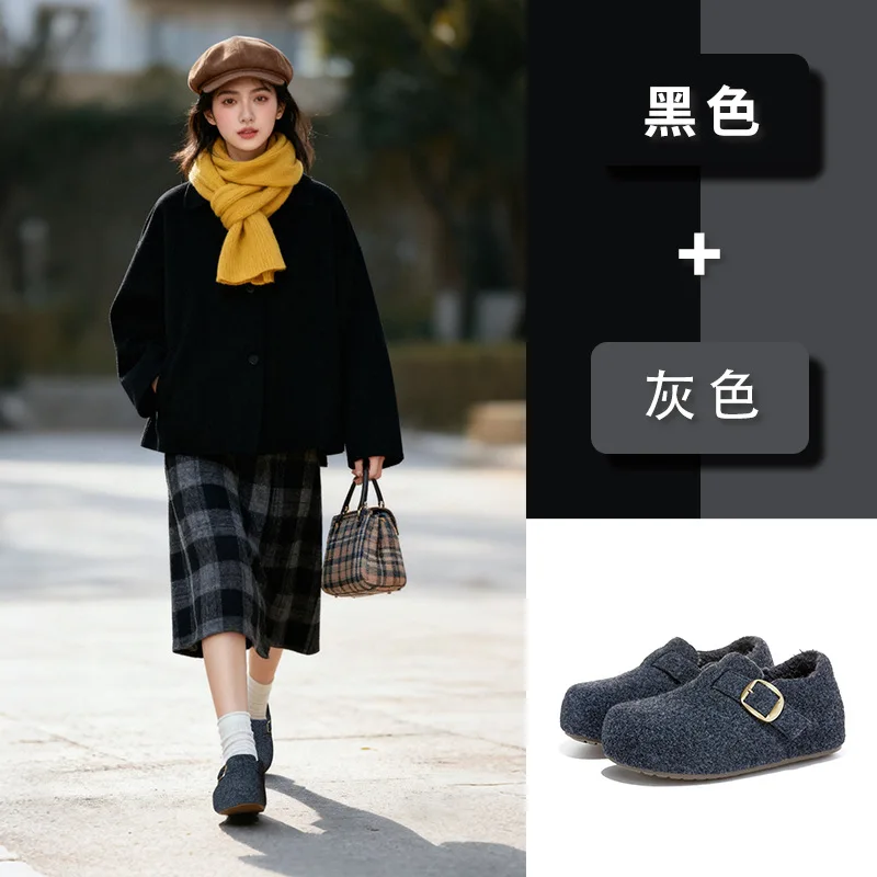 Plush fur shoes 2025 winter new versatile bread shoes casual single shoes for women