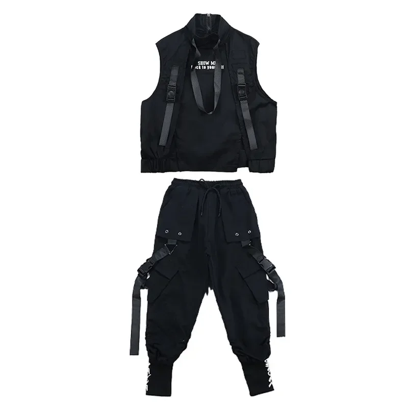 Kid Cool Hiphop Kleding Mouwloos Jasje Vest Top Streetwear Tactical Cargo Jogger Broek Voor Meisjes Jongens Dans Kostuum Kleding