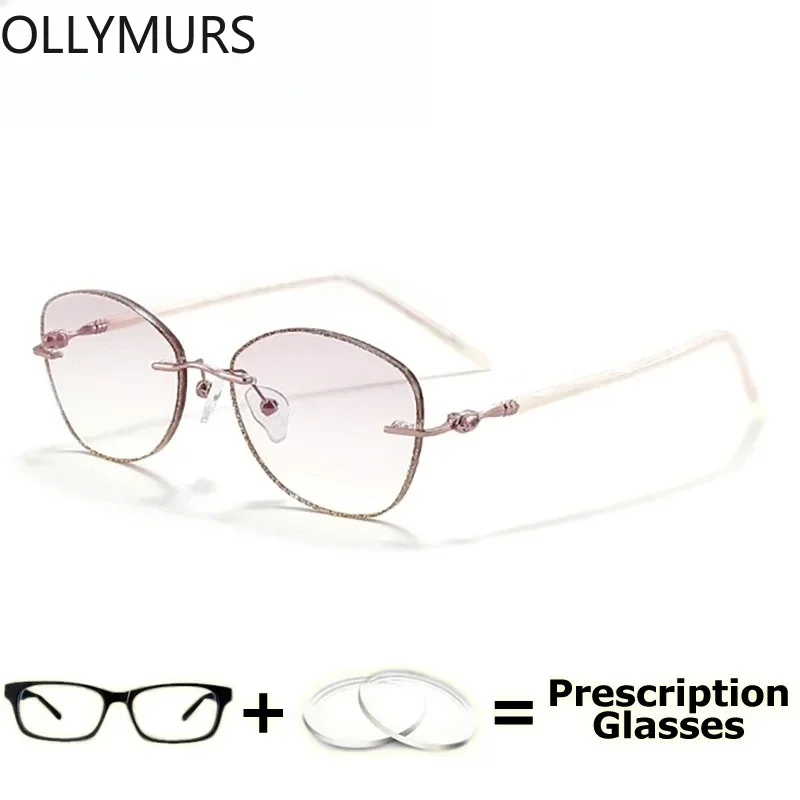 KIZN بريق النظارات الطبية امرأة قصر النظر التدرج تينت العدسات الملونة الطبية البصرية كريستال بدون شفة نظارات ل فيما #1