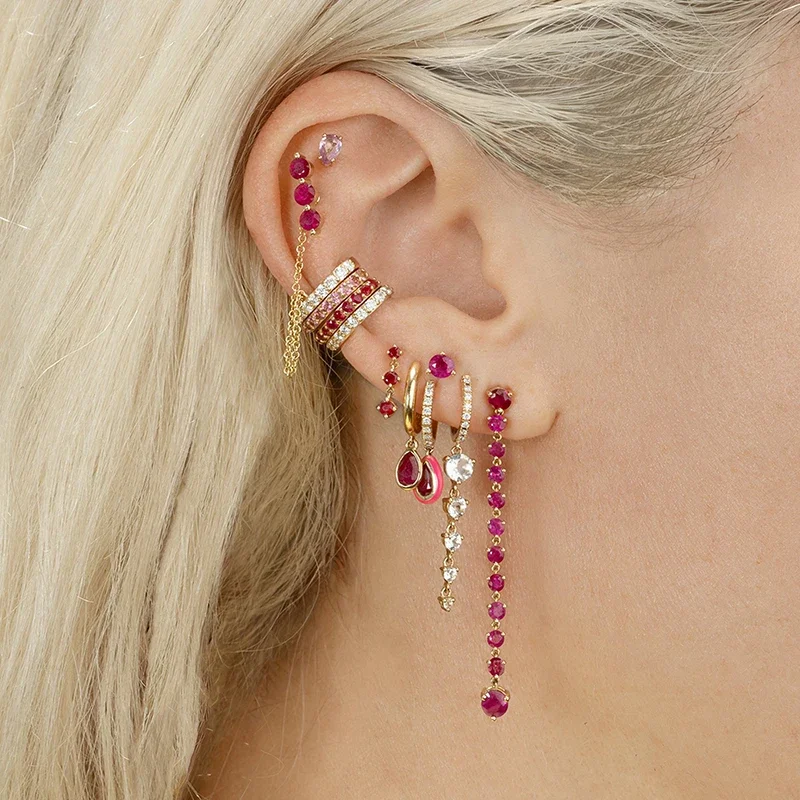 CRMYA Red Zircon Drop Earrings For Women Gold Plated Women\'s Wedding Ear Cuffs Hoop Stud Earrings 2022 Jewelry Wholesale