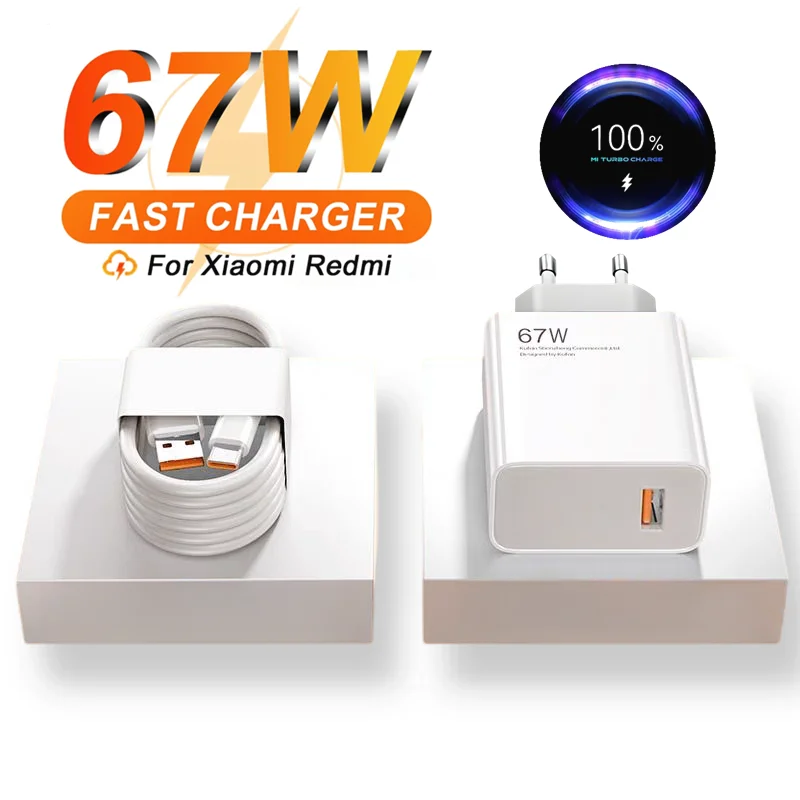 6A 67W Fast USB Charger for Xiaomi 10 11 12 Lite 13T 14 Redmi Note 10S 11S 11T 12 13 Pro POCO Turbo Charge Type C Charging Cable