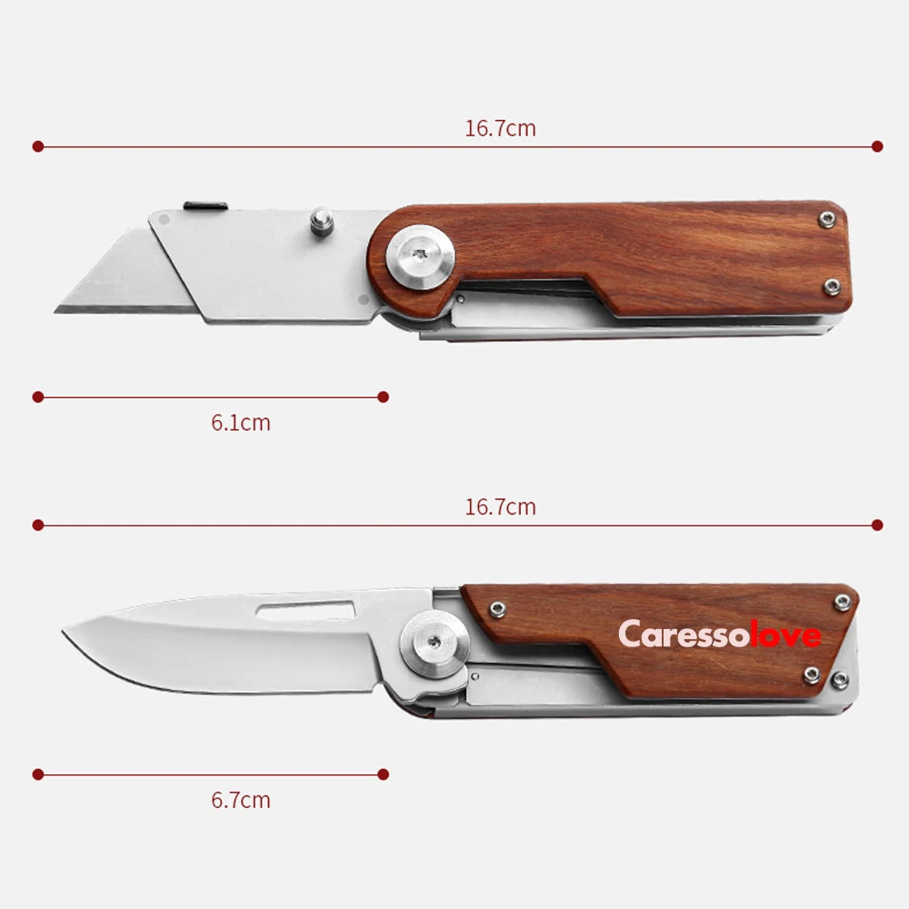 Wooden Handle Folding Knife Multipurpose Pocket Utility Knife Outdoor Jackknife Camping Work Knife Express Paper Box Cutter