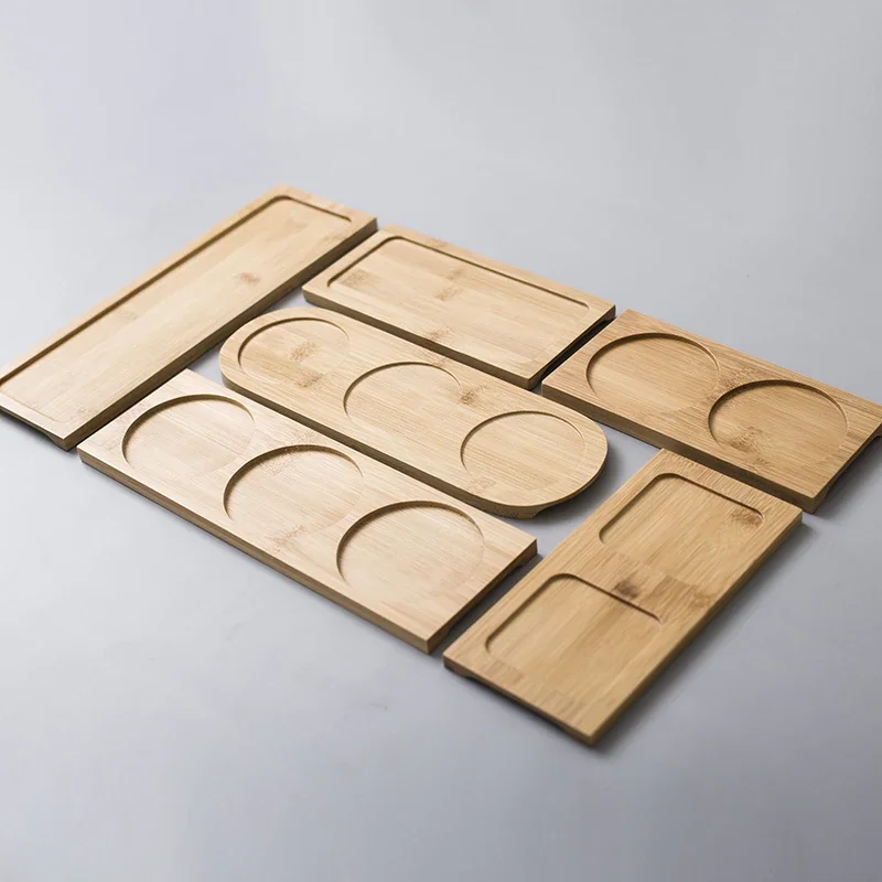 Bamboo Pallet Japanese Tea Tray Sushi Fruit Plate Kitchen Spice Jar Base Tray Rectangular Tableware Bamboo Base Round Coaster
