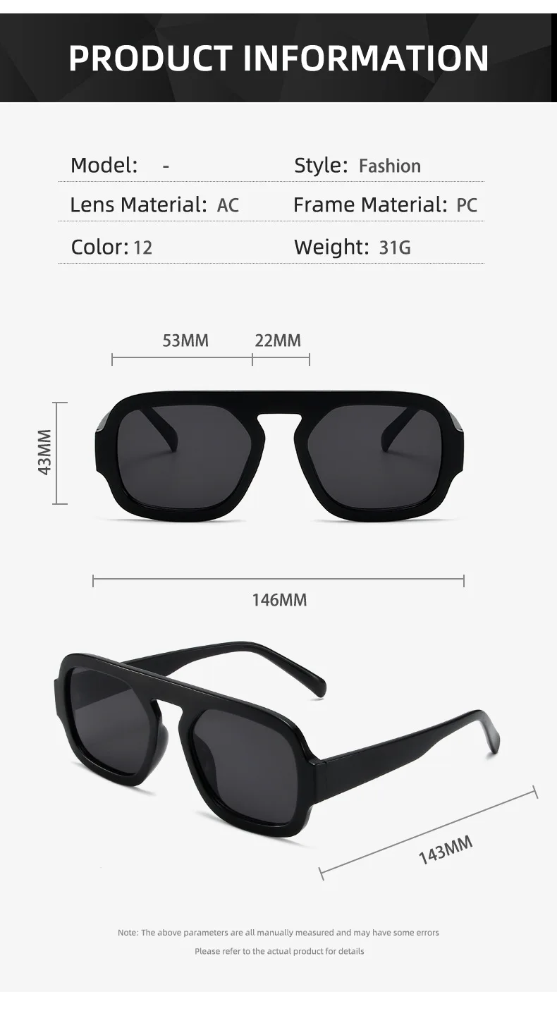 Mode quadratische Sonnenbrille Frauen neue Retro schwarz braun dicken Rahmen Pilot Sonnenbrille Frau Chic Polygon Leopard Shades UV400 – Detail 7