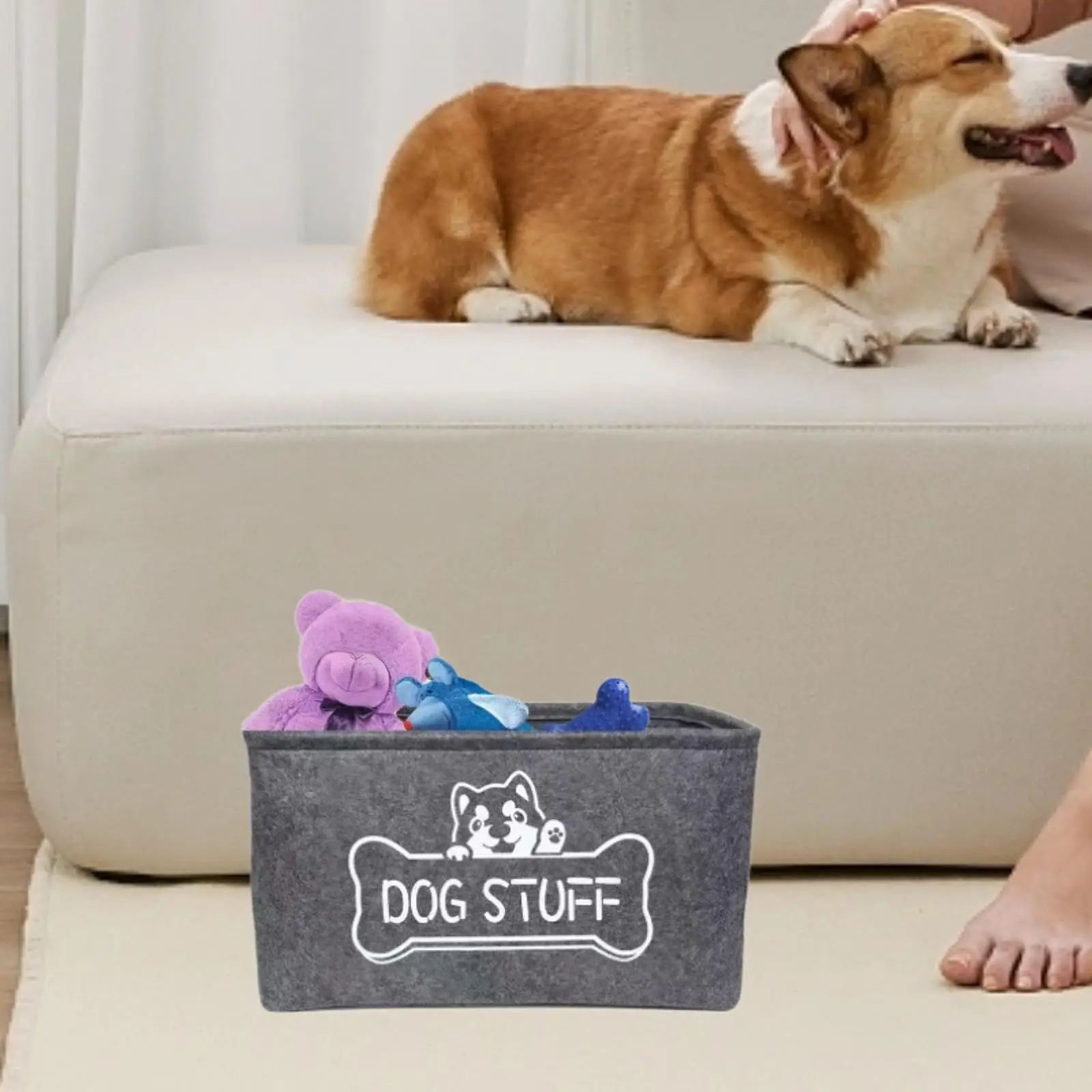 Dog Toy Storage Basket Bin Rectangular Multipurpose with Handles Large Capacity Felt Pet Bin Basket for Dog Apparel Pet Clothes