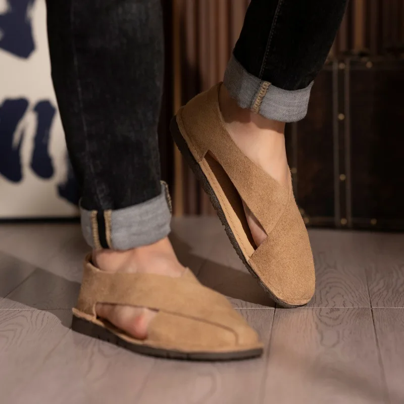 Careaymade-Sandalias retro de piel auténtica para mujer, zapatos antideslizantes con suela plana suave, hechas a mano, talla grande 35-44