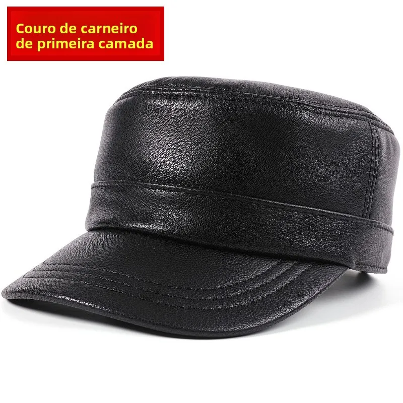 leather-cap-men's-eepskin-flat-top-casual-hat-adjustable-spring-autumn-winter-faionable-dubill-cap-for-middle-aged-and