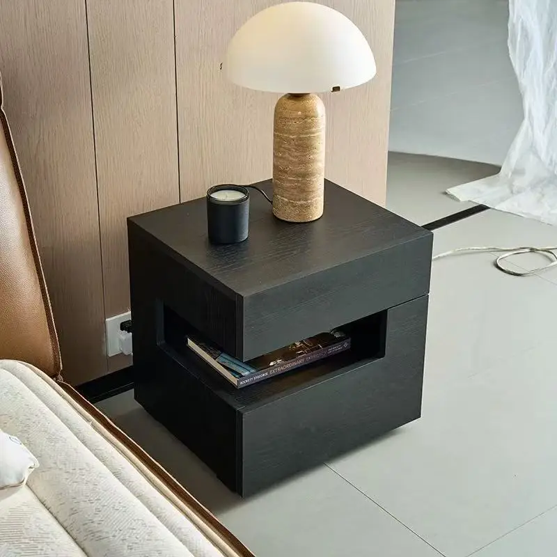 Bedside Table Modern Black Bedroom Locker Storage