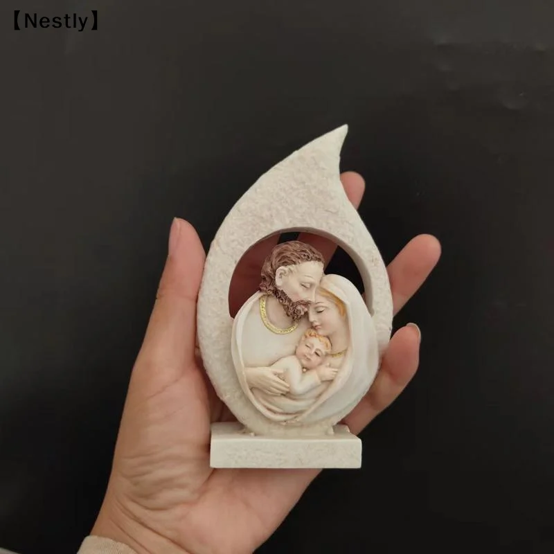 Holy Family Resin Figurine Holy Heart Of Nativity Mary Statue Figure Religious Christmas Gift Home Decor〔Nest〕