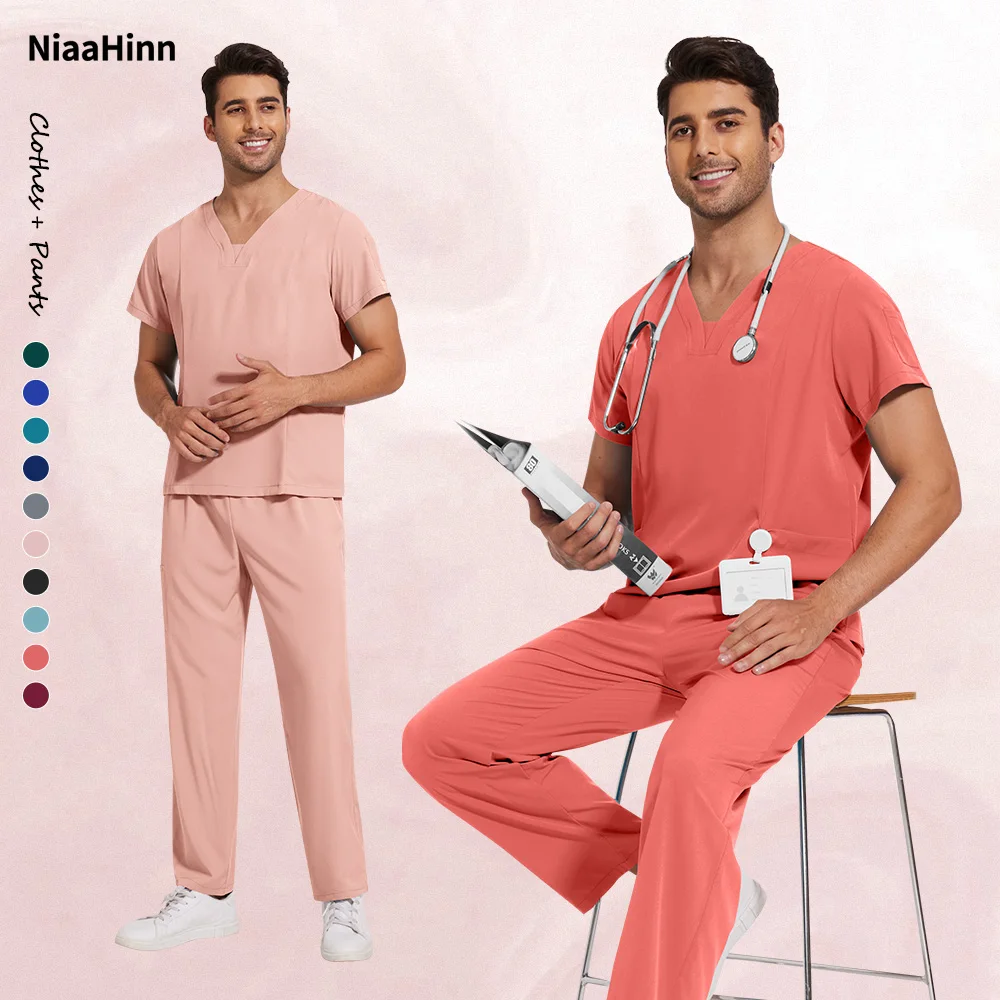 Niaahinn Scrubs Medical Durable Uniforms V-neck Pet Grooming Working Clothes Short-sleeved Suits Breathable Fabric Medical Suits
