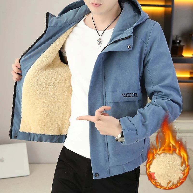 

Мужская толстая повседневная куртка на молнии с капюшоном и флисовой подкладкой для осенне-зимней повседневной носки