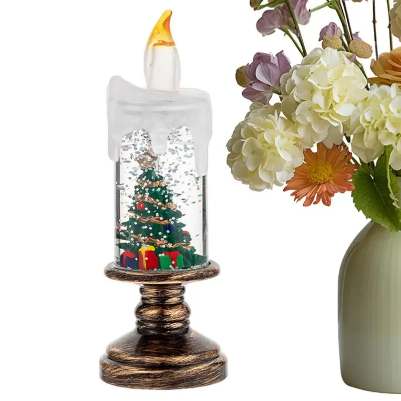 

Christmas Flameless Candles Christmas Window Candles Lights LED Flickering Pillar Candles Snow Globe Candle Light Christmas
