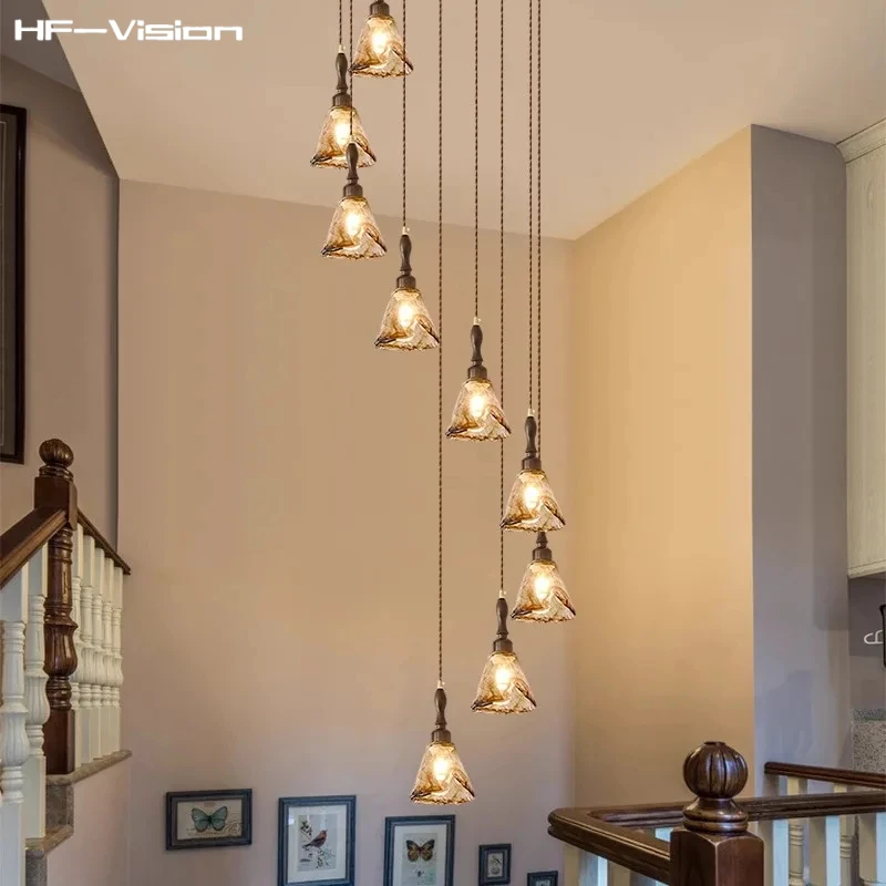 

New Maillard French Style Glass Chandelier Suitable for Villa Rotating Staircase Pendant Lamps Indoor Lighting Lusters Hanging