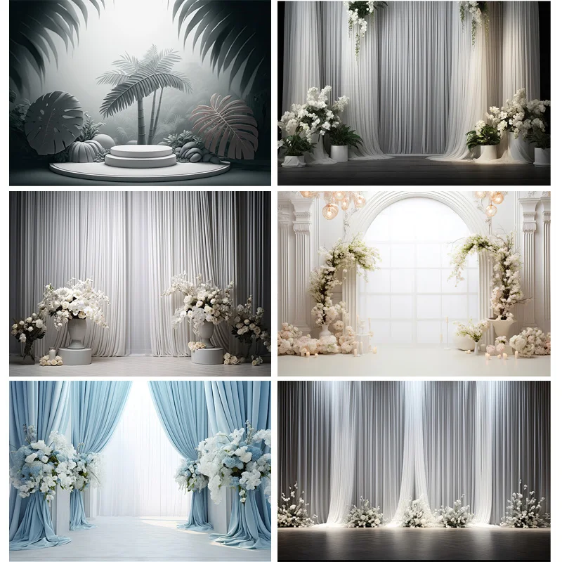 

Aesthetic Flower Wreath Decoration Indoor White Background Fantasy Wedding Curtain Photography Backdrop Photo Studio Props SG-13