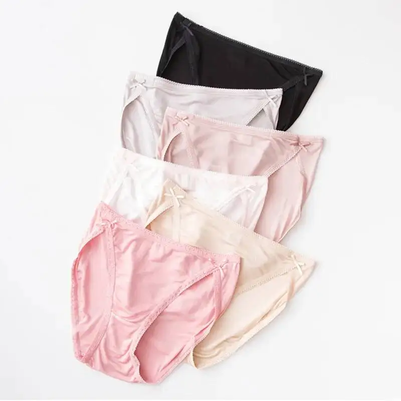 

2 шт./лот, трусики из 100% шелка с низкой талией, женские сексуальные дышащие трусы с бантом, повседневные трусы