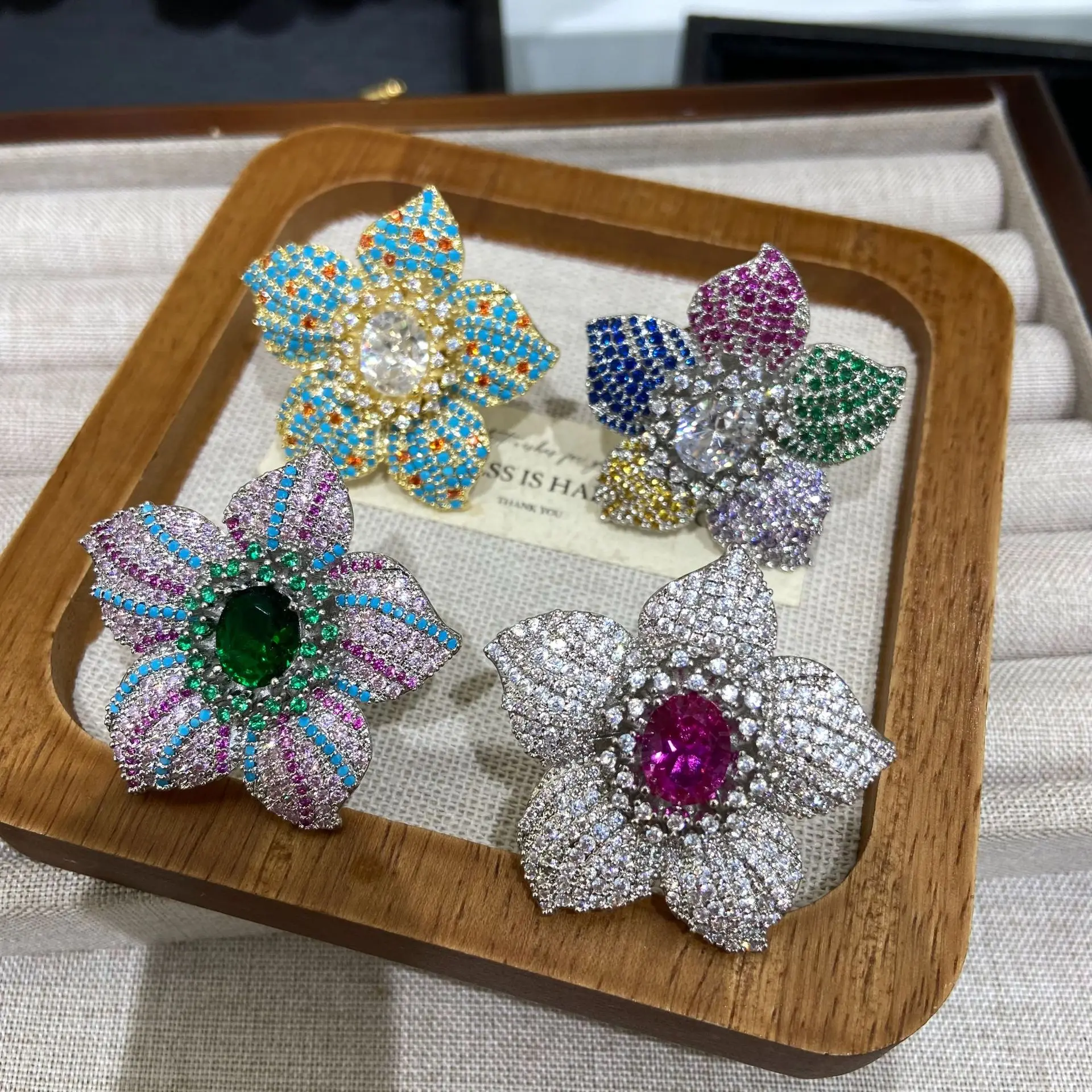 

delicate ornate cubic zirconia flower ring for women wedding gala event party statement Cocktail Ring Luxury Floral Jewelry