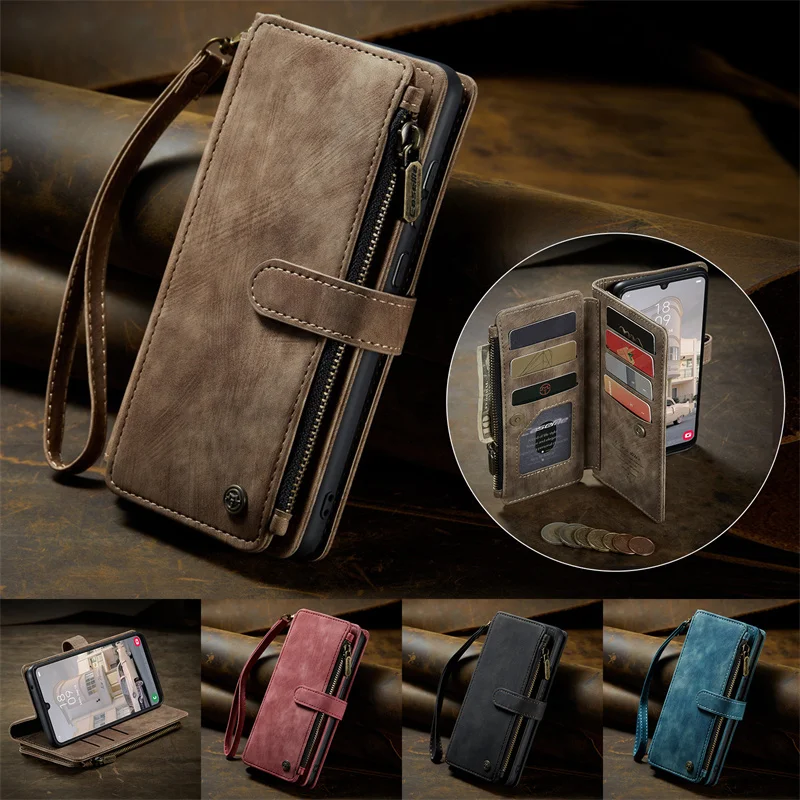 

Leather Case For Samsung Galaxy A12 A13 A14 A54 A34 A32 A22 A71 A04S M31 Magnetic Zipper multi-card slot Flip Wallet Cover